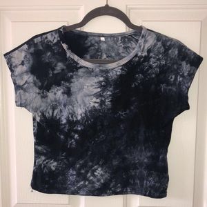black and grey tie-dye crop top